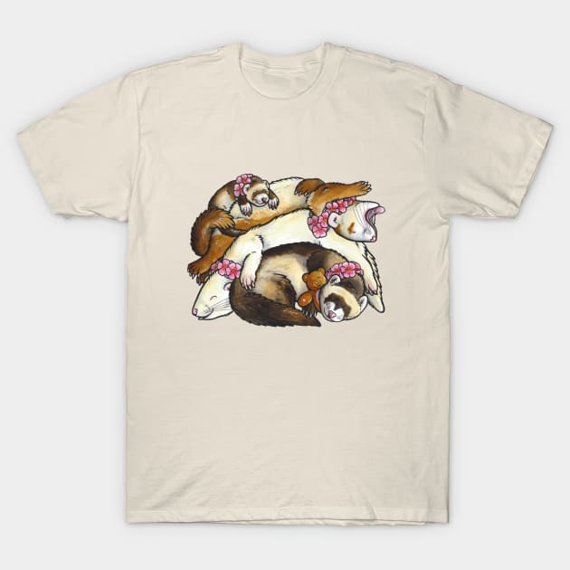 Sleeping pile of ferrets T-Shirt by animalartbyjess